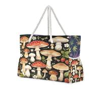 Loancwa Bolsa de lona ligera y resistente al agua con estampado de hongos del bosque para mujer, bolso de hombro grande para escapadas de fin de semana, compras, viajes diarios a la playa