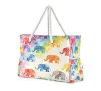 Loancwa Bolsa de lona para mujer, estilo batik, multicolor, con patrón de elefante pequeño, ligera, resistente al agua, grande, casual, para escapadas de fin de semana, compras, viajes diarios a la