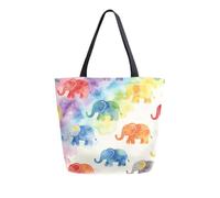 Loancwa Bolsa grande de lona reutilizable con asas, diseño de elefante pequeño, multicolor, estilo Batik, resistente y lavable