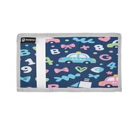 Loancwa Cartera de tela de nailon con llavero, con patrones de cuentos de hadas de dibujos animados, cartera compacta plegable, 2 ventanas de identificación, 3 ranuras para tarjetas, bolsillo con