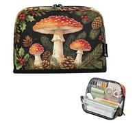 Loancwa Estuche de pie con patrón de hongos del bosque retro, 8.3 x 1.96 x 5.9 im, 100% poliéster Oxford, base magnética plegable, múltiples compartimentos para viajes escolares, oficina, 3+ edad