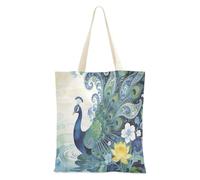 Loancwa Ink and Wash - Bolsa de mano magnética de lona de poliéster 100 % con estampado de pavo real, bolsa de mano y hombro para compras, viajes al aire libre