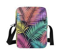 Loancwa Island Breeze - Bolso cruzado de poliéster con estampado tropical neón de 6.6 x 9.4 x 2.5 pulgadas, con múltiples compartimentos, para uso diario, al aire libre, viajes, escuela y regalo