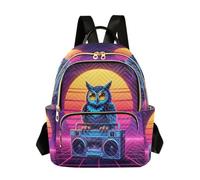 Loancwa Mini mochila estilo punk con patrón de búho para mujer, bolsa de viaje, mochila de moda, mochila de hombro, Colorido, M