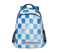 Loancwa Mochila azul claro con patrón de cuadrícula circular para niños y niñas, mochila de escuela primaria para niños, mochila de viaje