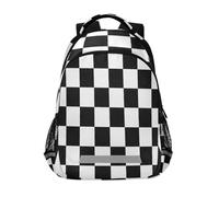 Loancwa Mochila con patrón de cuadrícula circular en blanco y negro para niños y niñas, mochila de viaje