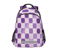 Loancwa Mochila con patrón de cuadrícula circular púrpura para niños y niñas, mochila de escuela primaria para niños, mochila de viaje