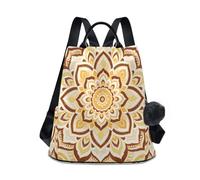 Loancwa Mochila para mujer con patrón degradado de mandala de 17 L - 290 poliéster, mochila casual con cremallera trasera antirrobo, asa de cuero y llavero de bola de felpa para viajes, compras al