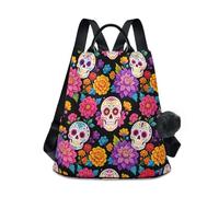Loancwa Mochila para mujer Skein Of The Dead Pattern 17L - 290 Sarga Poliéster Casual Daypack con cremallera trasera antirrobo, asa de cuero y llavero de bola de felpa para viajes, compras al aire