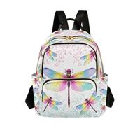 Loancwa Mochila pequeña con diseño de libélula iridiscente arcoíris para mujer, bolsa de viaje, mochila de hombro, Colorido, Small, Casual