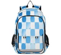 Loancwa Mochila unisex para laptop con patrón de cuadrícula circular azul claro, mochila de día para escuela primaria con compartimento para laptop y bolsillos organizadores