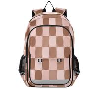 Loancwa Mochila unisex para laptop con patrón de cuadrícula circular de dos colores para niños, mochila de día para escuela primaria con compartimento para laptop y bolsillos organizadores