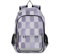 Loancwa Mochila unisex para laptop con patrón de cuadrícula circular de lavanda, mochila de día para escuela primaria con compartimento para laptop y bolsillos organizadores