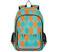 Loancwa Mochila unisex para laptop con patrón de cuadrícula circular naranja para niños, mochila escolar primaria con compartimento para laptop y bolsillos organizadores