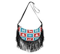 Loancwa Patrones de decoración de festivales de Navidad, bolsos diarios para mujer, detalle de borlas, bolsos cruzados para mujer, bolso de hombro mediano