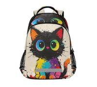 Loancwa Rainbow Little Black Cat Mochila para niños y niñas, mochila de escuela primaria para niños, mochila de viaje
