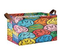 Loancwa The Rabbit Pattern in The Easter Egg - Contenedor de almacenamiento plegable con marco de metal, cesta organizadora de tela de rejilla de poliéster impermeable con base de tablero hueca para