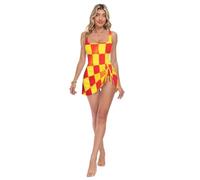 Loancwa Traje de baño de una pieza con estampado de cuadrícula circular para mujer, falda desmontable, traje de baño con lazo lateral, Flowery 60s 70s Aesthetic, XXXL