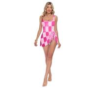 Loancwa Traje de baño de una pieza con patrón circular de tablero de ajedrez para mujer, falda desmontable, traje de baño con lazo lateral, Flowery 60s 70s Aesthetic, XXXL