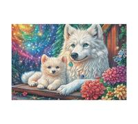 Loba Blanca Cachorro Puzzle 1000 Piezas Cartón Resistente para Niños Mayores 14 Años Estimulación Cerebral Entretenimiento Sin Pantalla 1000 PCS