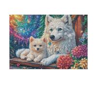 Loba Blanca Cachorro Rompecabezas 300 Piezas Cartón Grueso para Parejas Desarrollo Habilidades Pieza Decorativa Casa Pack Completo Regalo Cumpleaños 300 PCS