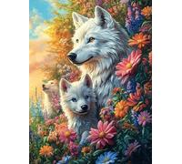 Loba Blanca con su Cachorro Puzzle 300 Piezas Papel Adolescentes Animales fantásticos de Animales Salvajes Actividad Días Libres Actividad Mente Colección Rompecabezas Regalo Creativ