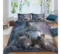 Loba Madre con Dos Cachorros bajo un Cielo Nocturno Estrellado Juego De De Cama Microfibra Impreso En 3D,para Adultos Y Niños Funda De Edredón 3 Piezas Y Fundas De Almohada Double（200x200cm）