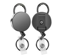 Lobamop Juego de 2 ruedas retráctiles de carga pesada para tarjetas de identificación, soporte de metal con clip de GüRtel, , para nombres, tarjetas, llaves y llaveros