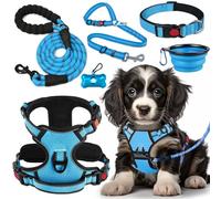LOBEVE Juego de arnés, collar y correa para perro sin tirones | Incluye cinturón de seguridad para perro, cuencos plegables y dispensador de bolsas para excrementos. Ideal para entrenamiento, caminar,