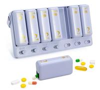 LOBIUTIYA Organizador semanal de píldoras 2 veces al día, organizador de pastillas de viaje para 7 días para suplementos vitamínicos, aceite de pescado, pastillero azul dos veces al día con mango