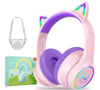 LOBKIN Auriculares Niños con Bolsa, Inalámbricos y con Cable, Auriculares Bluetooth Niños Niñas Plegables Ajustable para Escuela, Viajes