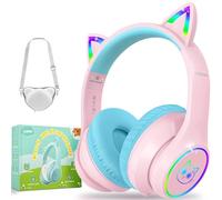 LOBKIN Auriculares Niños con Bolsa, Inalámbricos y con Cable, Auriculares Bluetooth Niños Niñas Plegables Ajustable para Escuela, Viajes