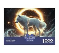 Lobo 1000 Piezas para Adultos y niños: Lobo sobre una Roca Dentro de un Anillo Brillante, Juegos educativos adecuados para descompresión, 52 x 38 cm/1000 Piezas