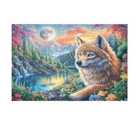 Lobo al Borde de la Cascada en la Noche de montaña Estrellada Puzzle 1000 Piezas Juguete Educativo Familiar Rompecabezas 3D para Hombres Y Mujeres Construir Maquetas Desafío Intelectual 1000 PCS