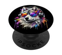 Lobo Amante De Animales Wolf Salvajes Lobos Arte Colorido PopSockets PopGrip Adhesivo