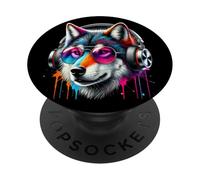 Lobo Amante De Animales Wolf Salvajes Lobos Arte Colorido PopSockets PopGrip Adhesivo