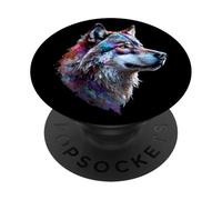 Lobo Amante De Animales Wolf Salvajes Lobos Arte Colorido PopSockets PopGrip Adhesivo