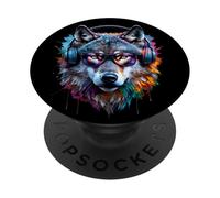 Lobo Amante De Animales Wolf Salvajes Lobos Arte Colorido PopSockets PopGrip Adhesivo