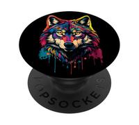 Lobo Amante De Animales Wolf Salvajes Lobos Arte Colorido PopSockets PopGrip Adhesivo