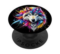 Lobo Amante De Animales Wolf Salvajes Lobos Arte Colorido PopSockets PopGrip Adhesivo