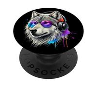 Lobo Amante De Animales Wolf Salvajes Lobos Arte Colorido PopSockets PopGrip Adhesivo