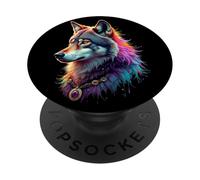 Lobo Amante De Animales Wolf Salvajes Lobos Arte Colorido PopSockets PopGrip Adhesivo