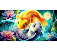 Lobo-Amid-Flowers-and-Moon Rompecabezas para Adultos: 1000 Piezas de Cartón Reciclado para Decoración 38x52cm/1000pcs