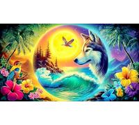 Lobo-and-Tree-Under-Moon Rompecabezas para Adultos: 1000 Piezas de Cartón Reciclado - Decoración 38x26cm/1000pcs