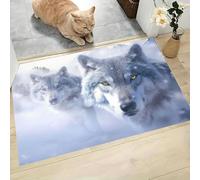 Lobo Animal La Niebla Alfombra Atrapapolvo Antideslizante Lavable en Lavadora,40 x 60 cm Felpudo de Entrada con Microfibras para Entrada Puerta Pasillo, Azul Grisáceo Claro