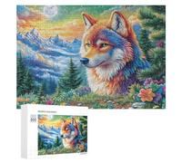 Lobo Arco Iris con Luna y glifos místicos Puzzle 300 Piezas para Mayores Momento Tranquilo Estimulación Cognitiva Regalo para Ocio 300 PCS