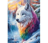 Lobo arcoíris en el Bosque de Cascada Puzzles 300 Piezas Impossible 3D Cuento de Hadas mágico de Animales Rompecabezas para Adultos Desafío Intelectual Estera Portátil DIY Moderno Creativo 300 PCS