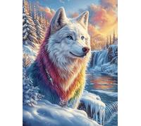 Lobo arcoíris en un bosque mágico Puzzle 500 Piezas Cartón Resistente Para Parejas Dibujo Animado de Paisajes de Cuento de Hadas Noches De Cita Para Relajarse Para Fiestas Navideñas Regalo De Aniversa