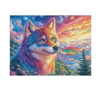 Lobo arcoíris en un Paisaje de Flores cósmico Puzzles 500 Piezas DIY Creativo Personalizable Rompecabezas Familiar para Toda La Familia Juguete Educativo Aliviar Estrés Decorativo 500 PCS