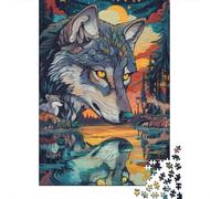 Lobo Arte Puzzle de 1000 Piezas Puzzle para Adultos Cartón Lago Fantástico Relajante Decoración Hogar Regalo 52x38cm/1000pcs